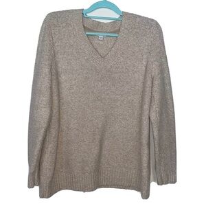 J Jill Medium Sweater V Neck Relaxed Fit Cotton Alpaca Blend Cream Beige Comfy